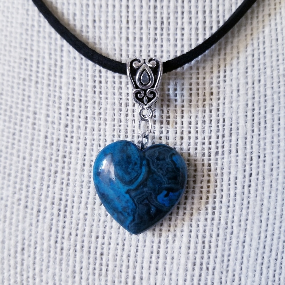 Agate Natural Gemstone Blue Heart Necklace